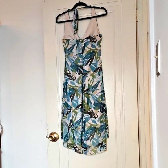 Tropical Print Halter Dress, White, Blue, & Green. Sz Sm. - Picture 5 of 8